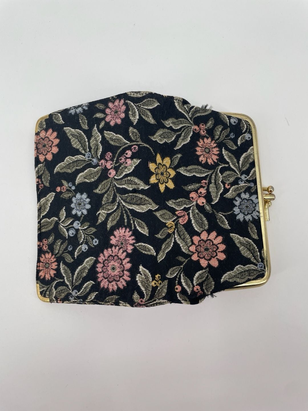 Baronet Vintage Floral Tapestry Kiss Lock Wallet Cowhide 3