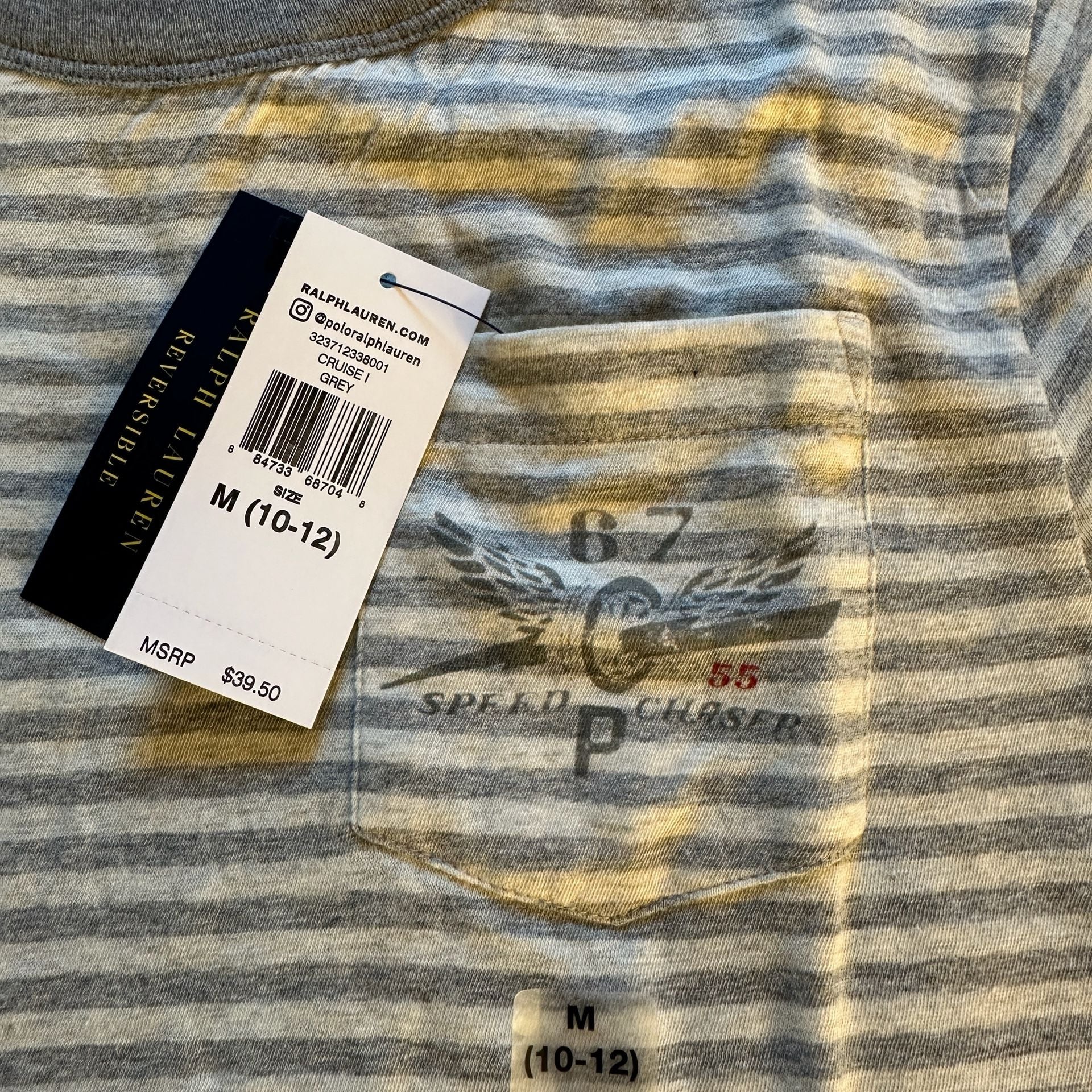 Reversible Polo Ralph Lauren Striped Speed T-Shirt Size M (10-12) Gray 7