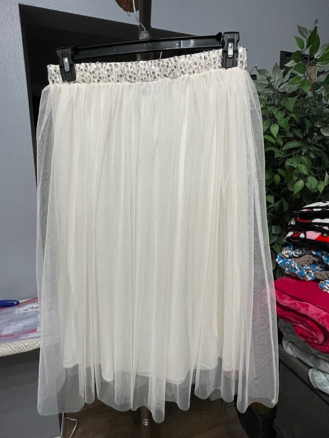 Vintage Y2K Metrowear Cream Tulle Fairycore Skirt Sequin Waistband Petite Large 4