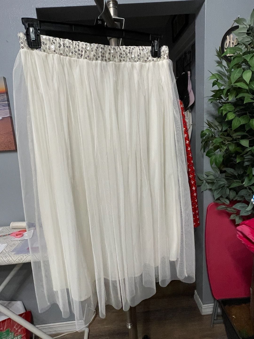 Vintage Y2K Metrowear Cream Tulle Fairycore Skirt Sequin Waistband Petite Large 5