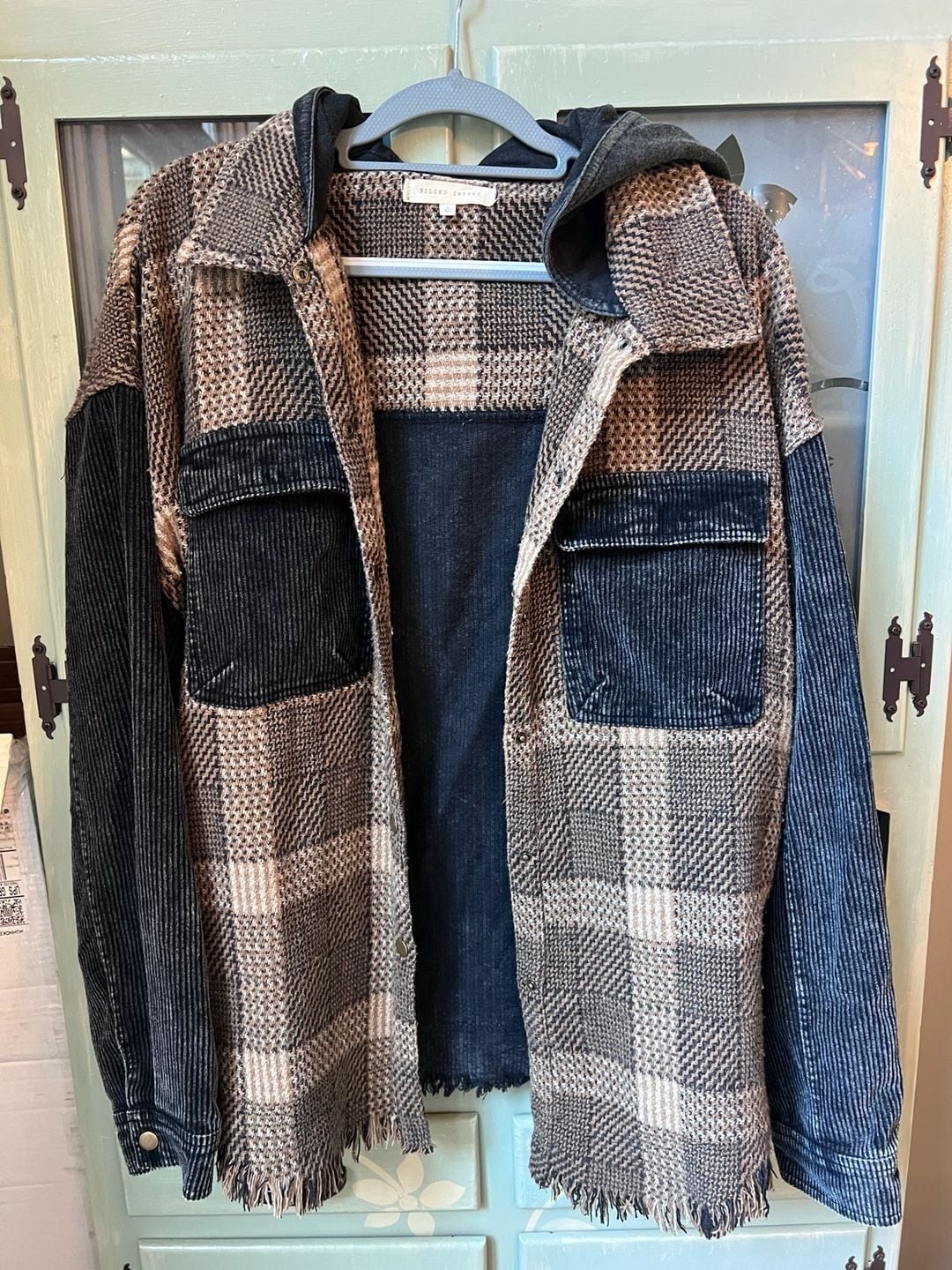 Gilded Intent Plaid Corduroy Hooded Shacket Size L 3