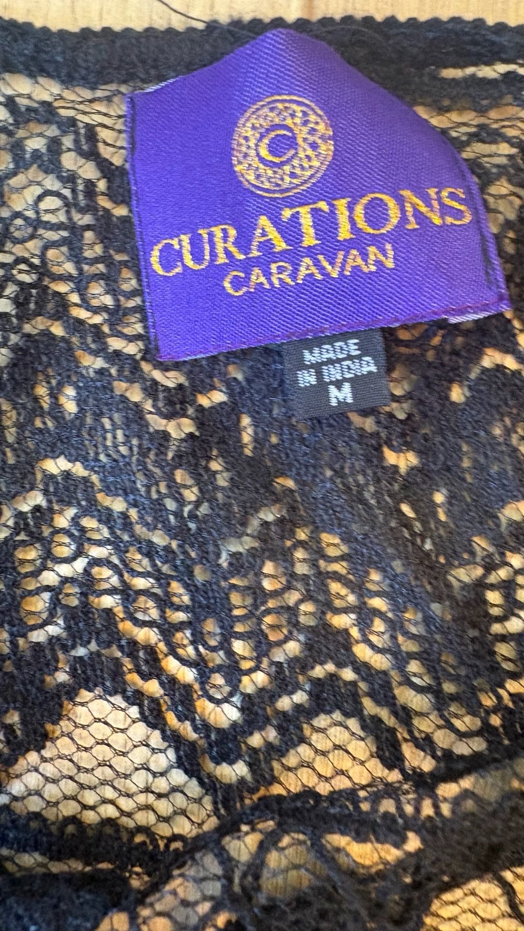 Curations Caravan Black Lace Kimono Size M Shrug Cardigan Cover Up 3