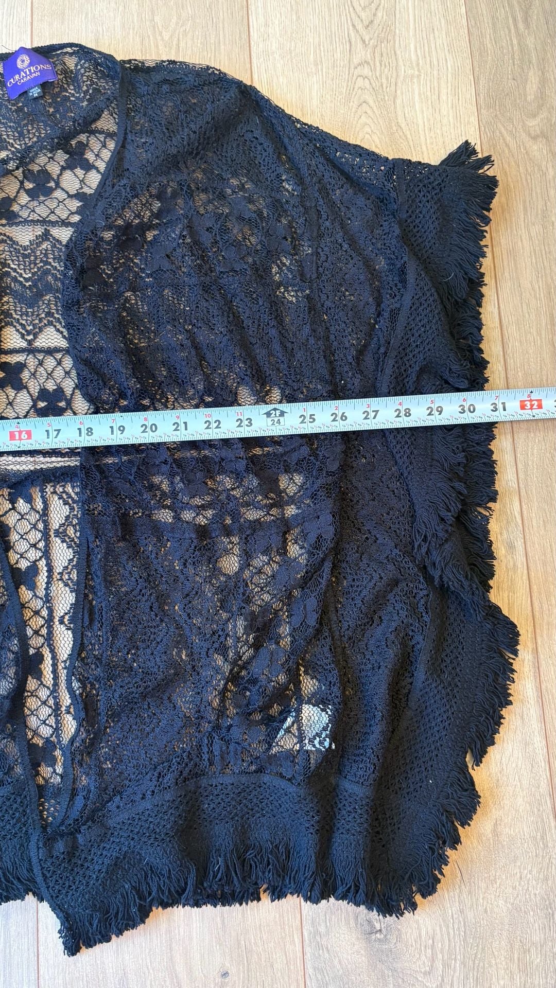 Curations Caravan Black Lace Kimono Size M Shrug Cardigan Cover Up 5