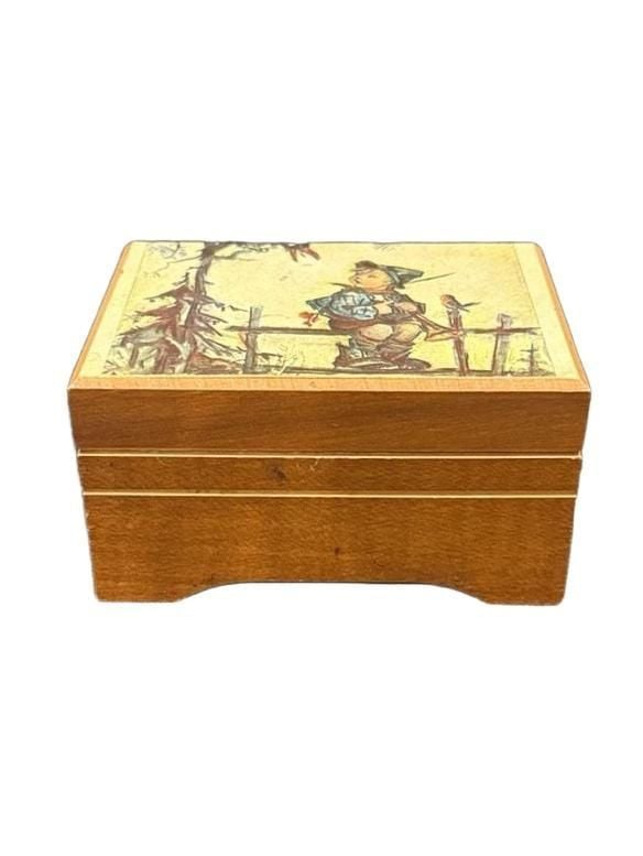 Reuge Swiss Music Box Hummel Boy on Fence Raindrops Keep Fallin' 2