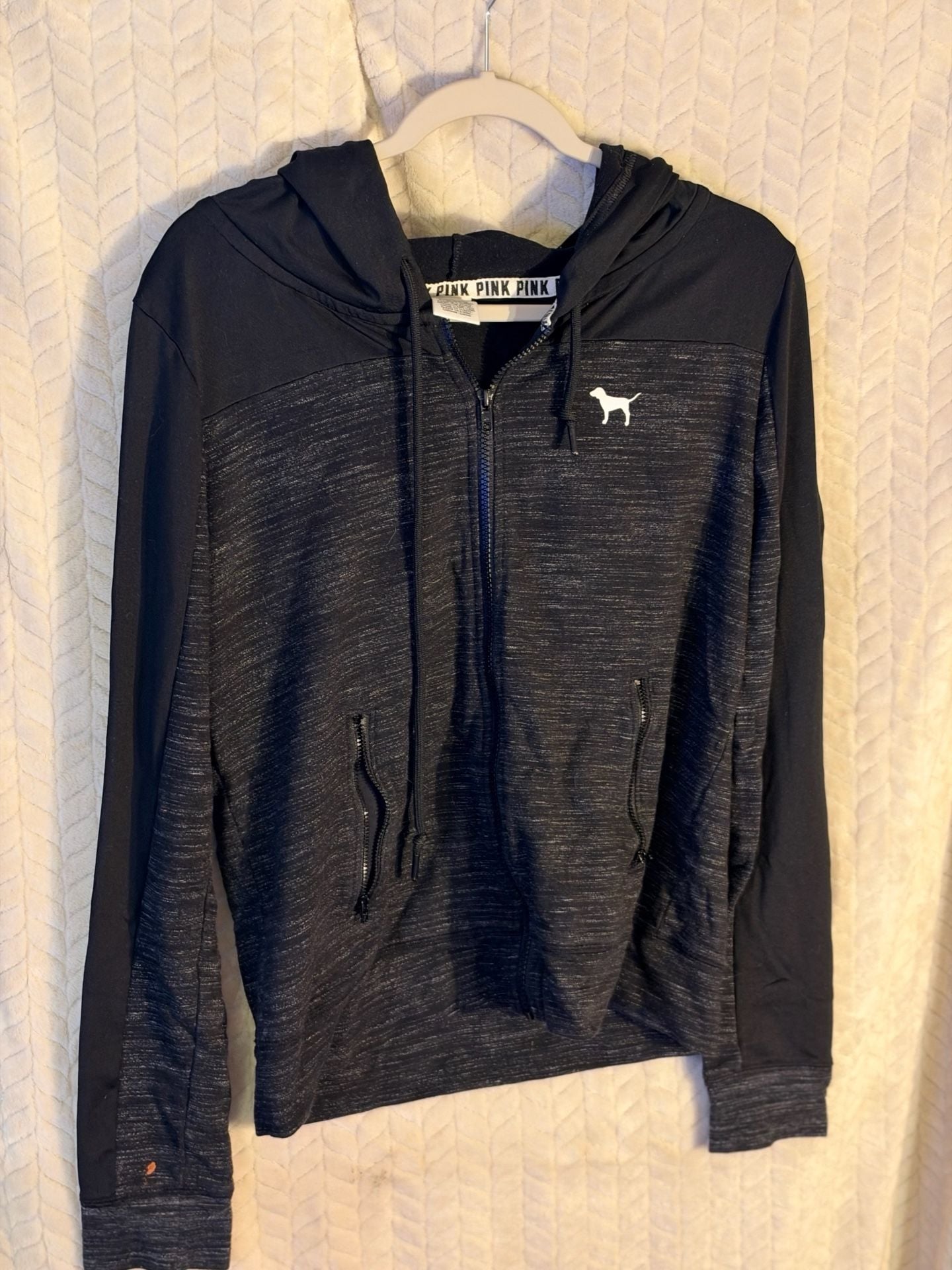 PINK Victoria's Secret Full Zip Hoodie Size L Black Marled 2