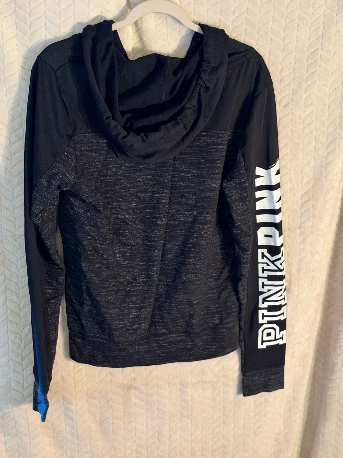 PINK Victoria's Secret Full Zip Hoodie Size L Black Marled 3