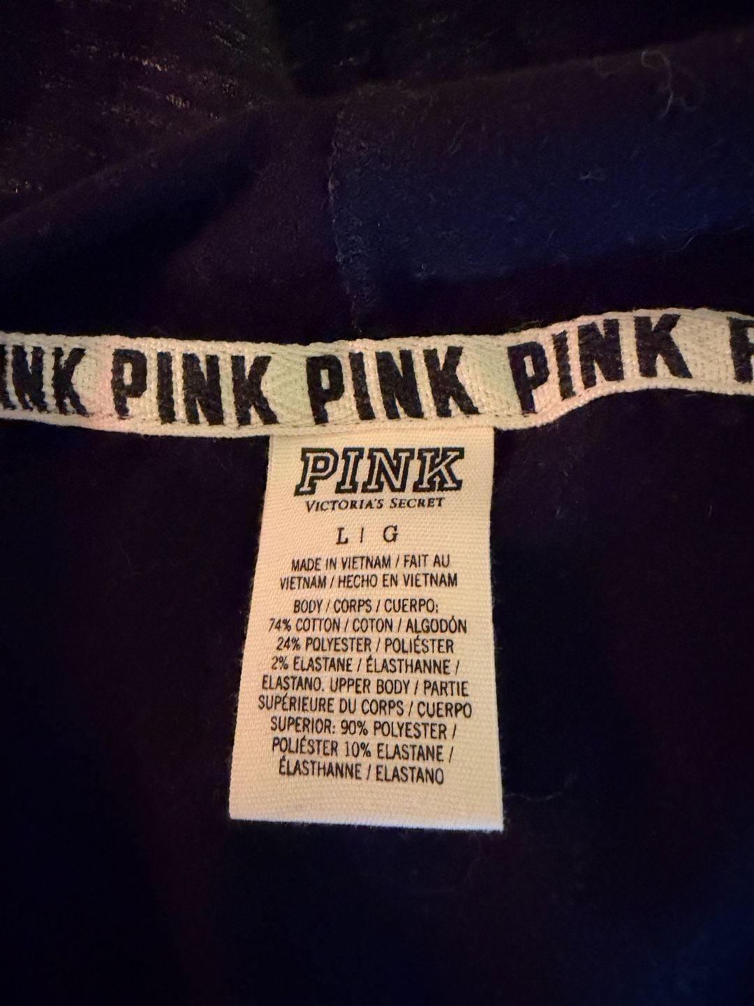 PINK Victoria's Secret Full Zip Hoodie Size L Black Marled 7