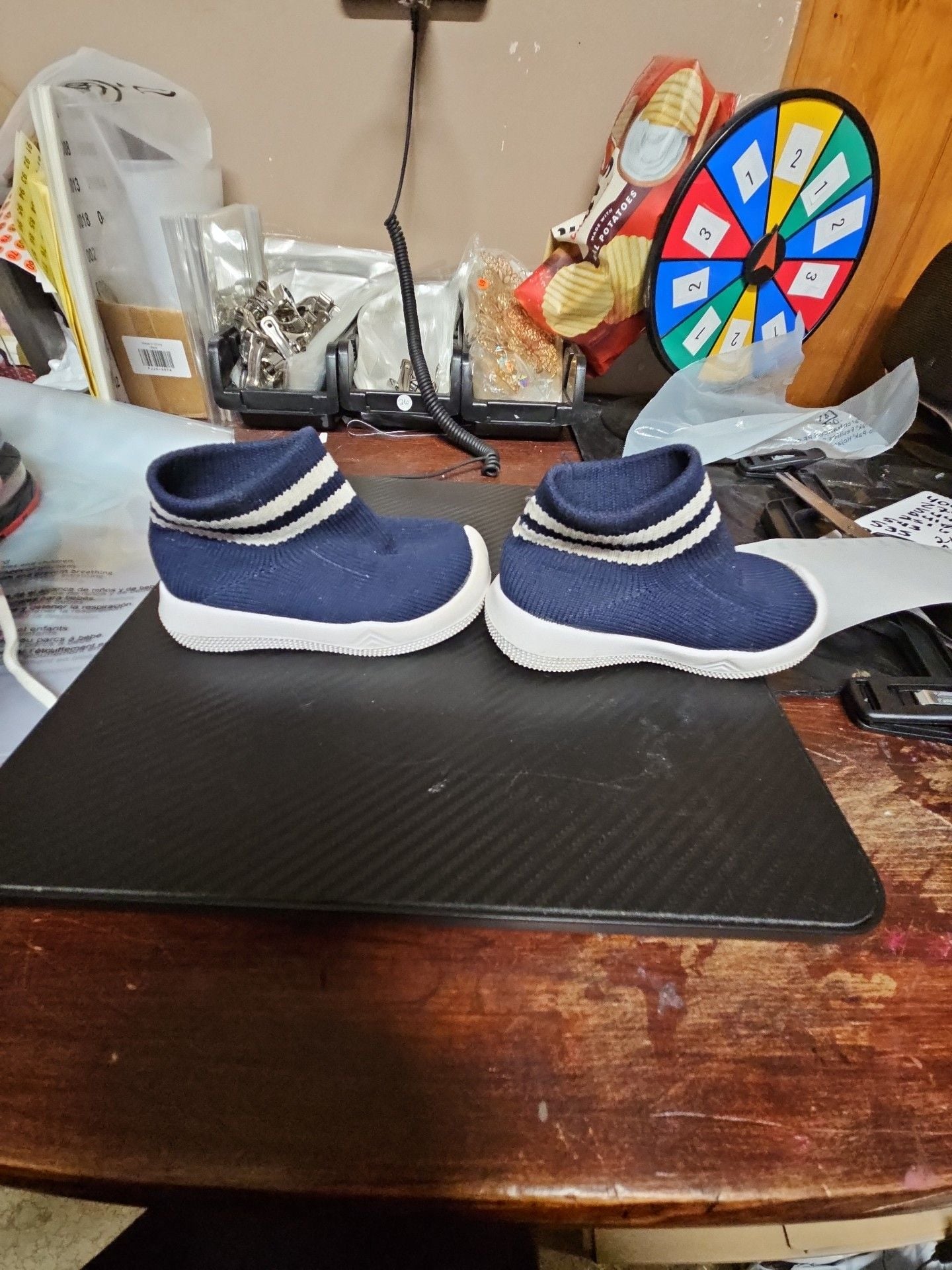 Enotoy Baby Knit Booties Size 5 Navy Blue White Striped 3