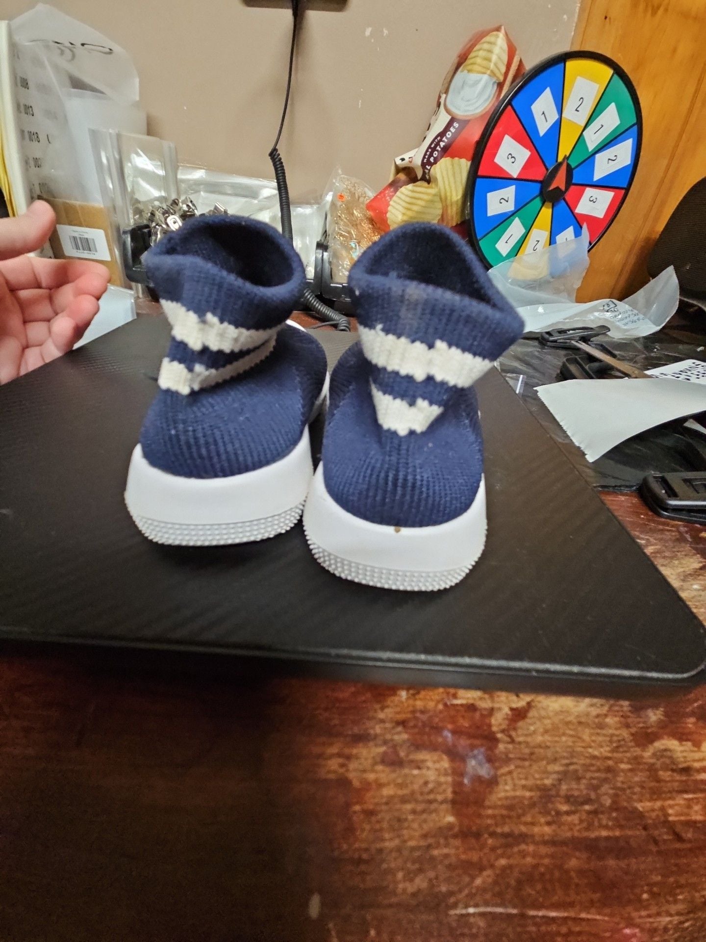 Enotoy Baby Knit Booties Size 5 Navy Blue White Striped 4