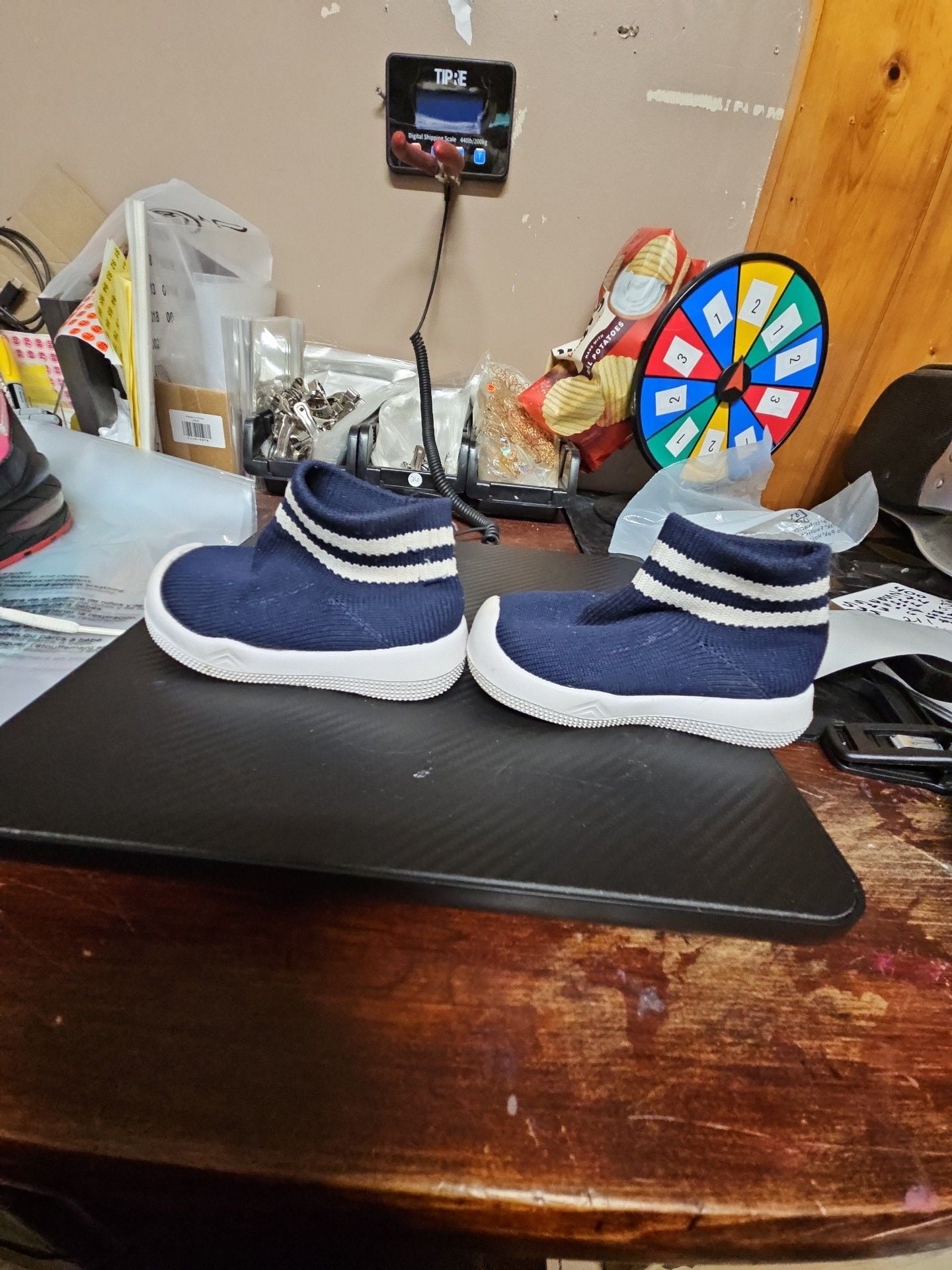 Enotoy Baby Knit Booties Size 5 Navy Blue White Striped 5
