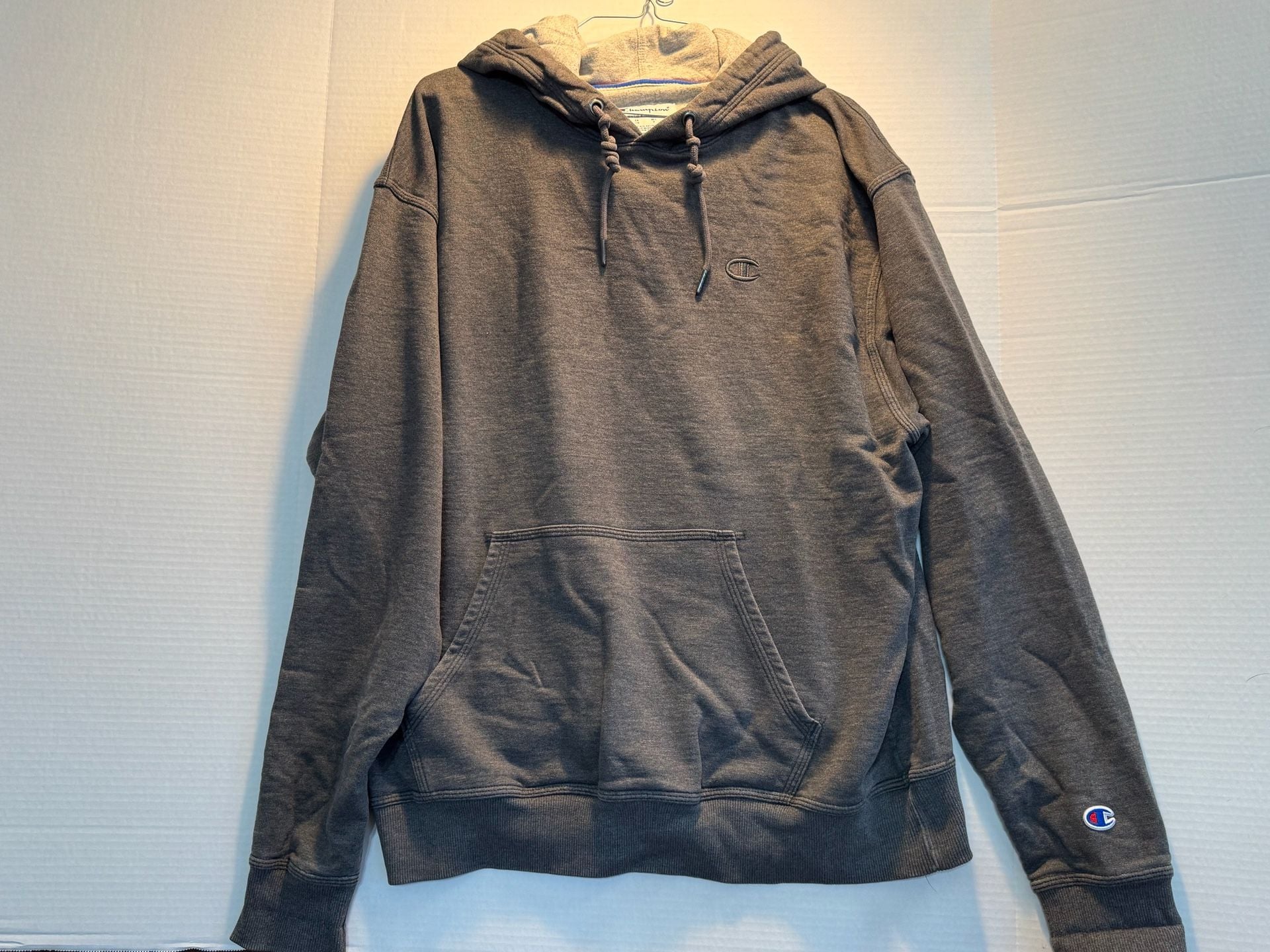 Champion Hoodie Size L Gray Embroidered Pullover Sweatshirt 2