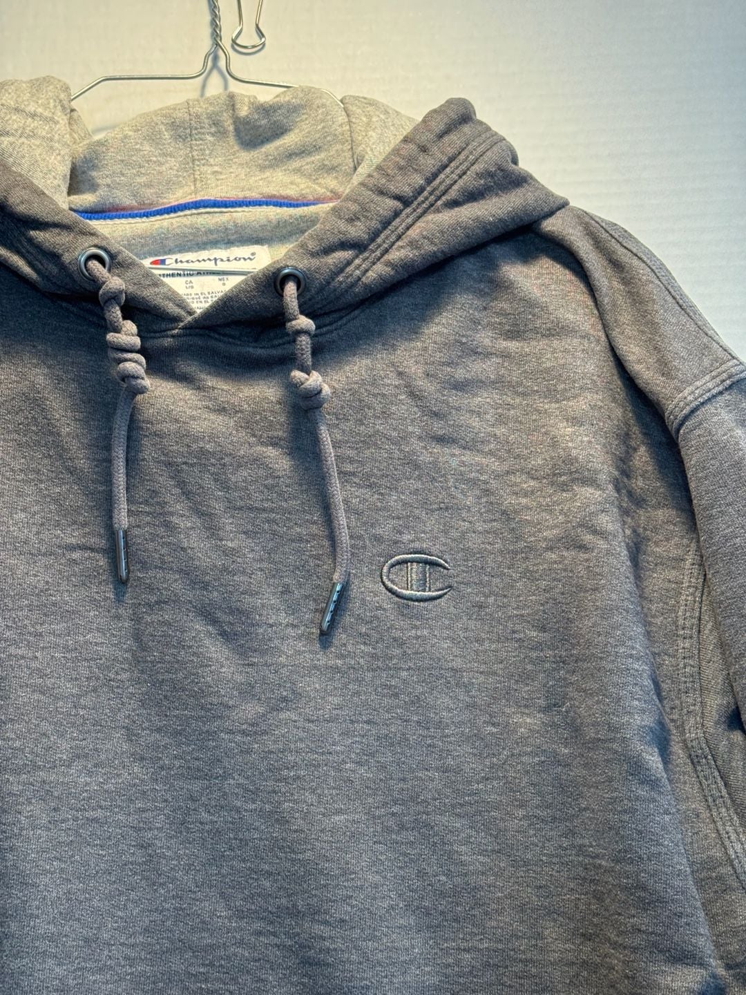 Champion Hoodie Size L Gray Embroidered Pullover Sweatshirt 5