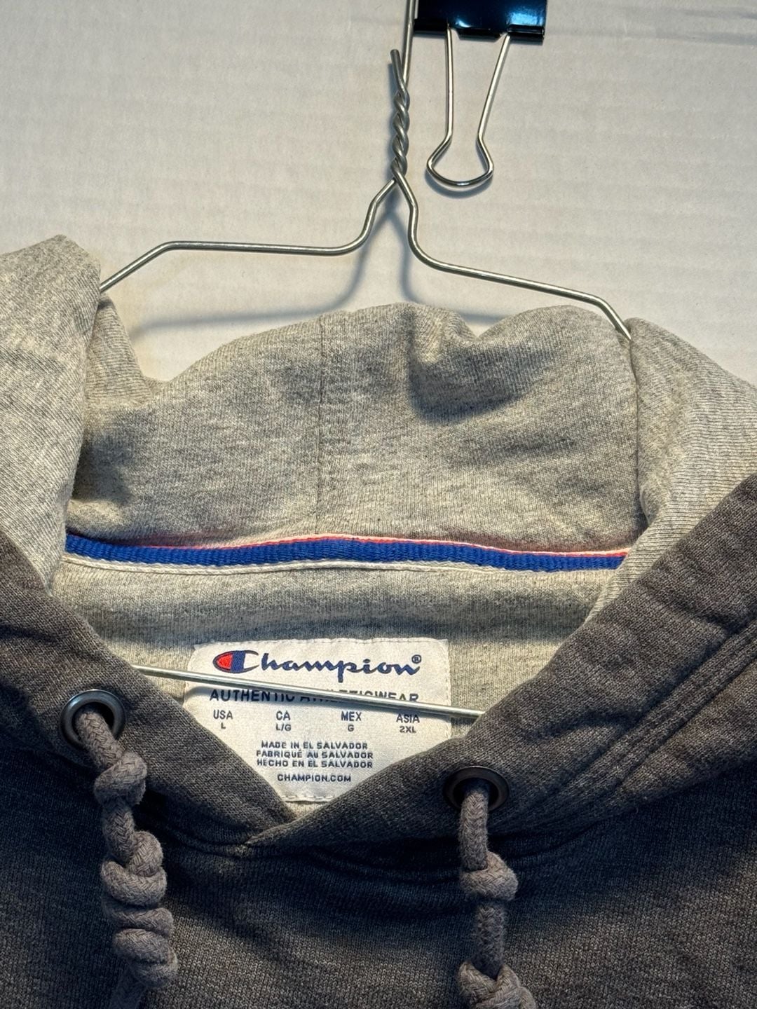 Champion Hoodie Size L Gray Embroidered Pullover Sweatshirt 6