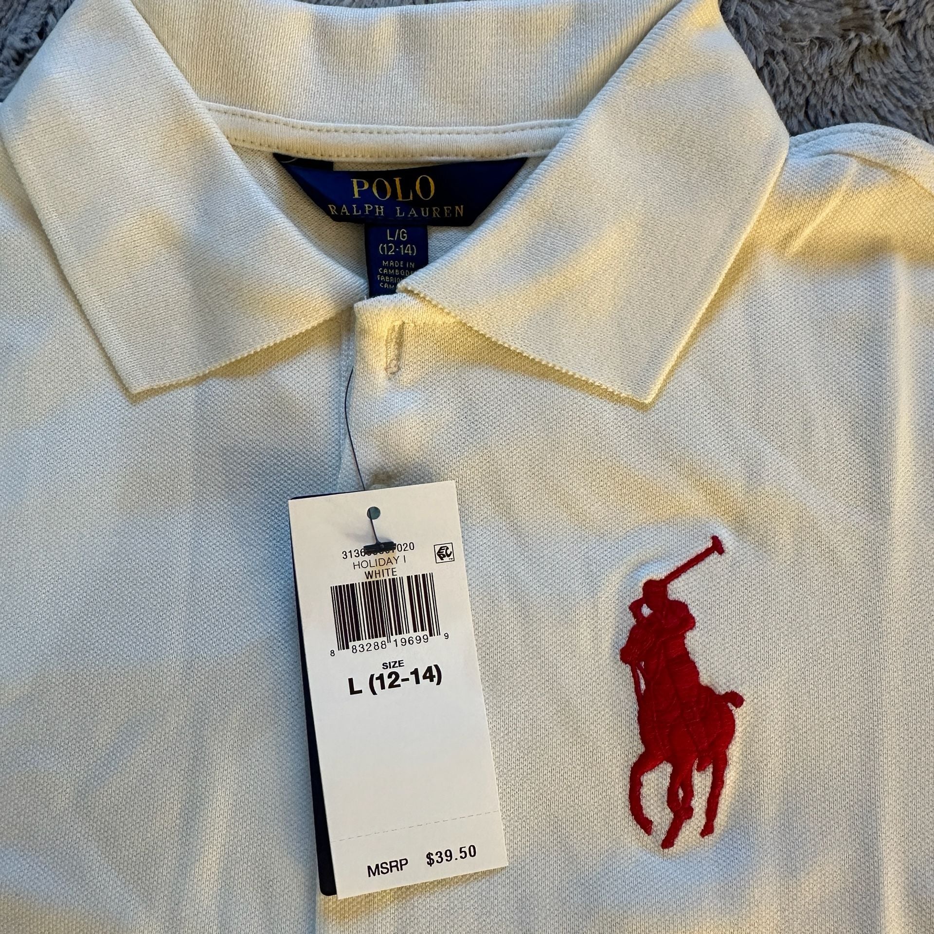 New Polo Ralph Lauren Polo Shirt Size L 12-14 White Red Big Pony Cotton 4