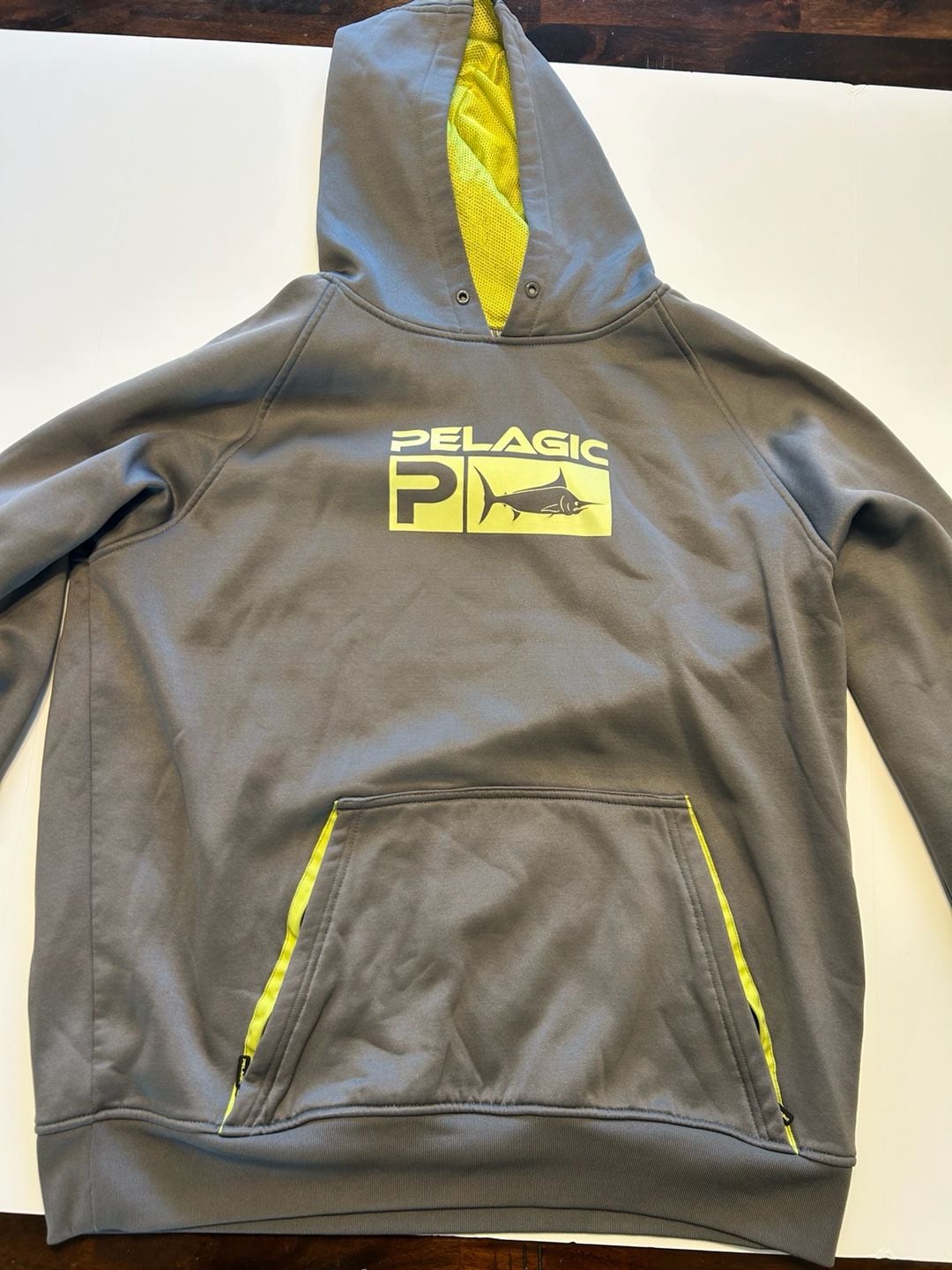 Pelagic Hoodie Gray Neon Yellow Fishing Sweatshirt 2