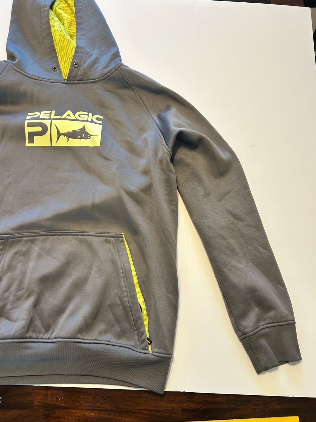 Pelagic Hoodie Gray Neon Yellow Fishing Sweatshirt 5
