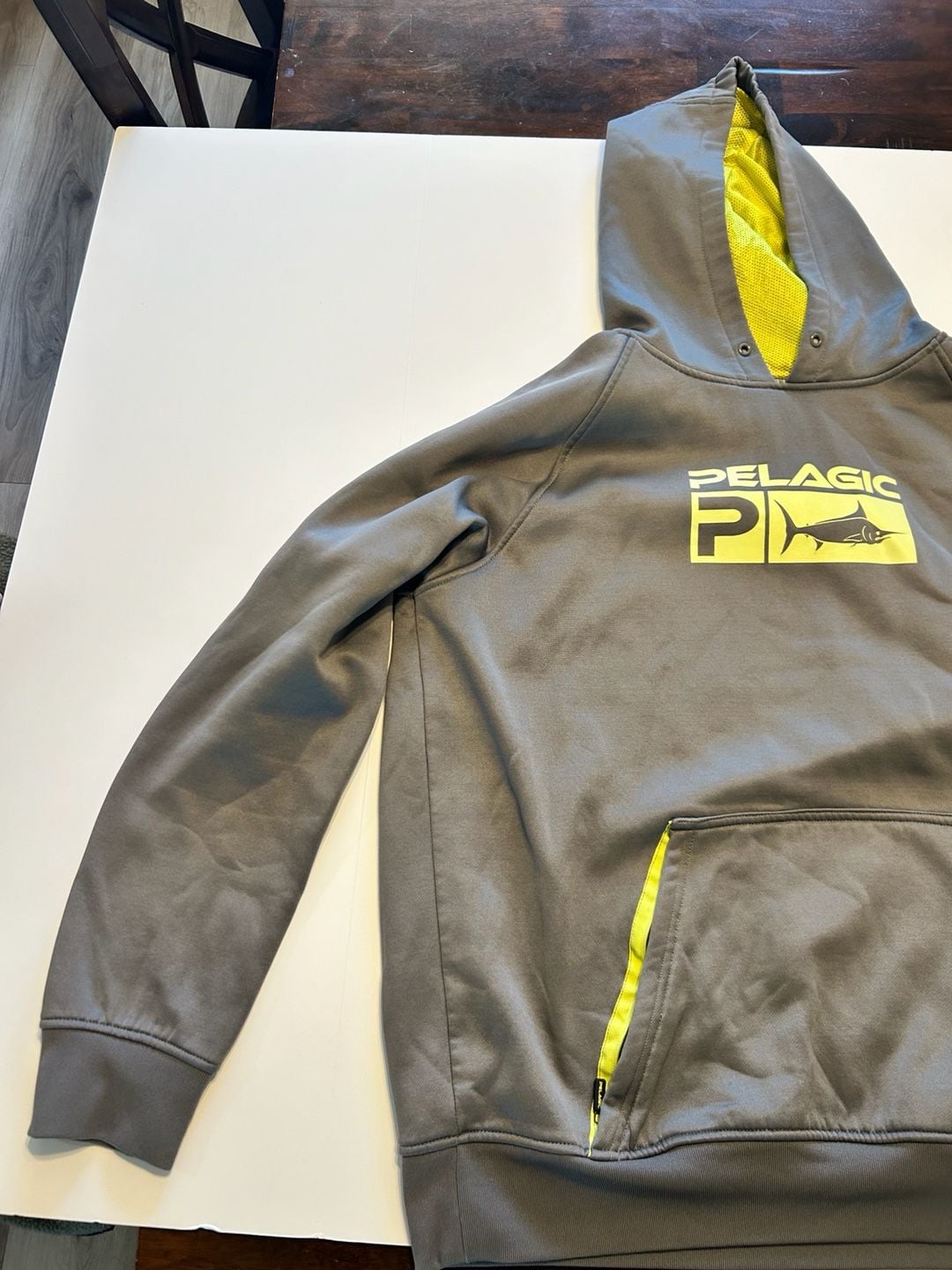 Pelagic Hoodie Gray Neon Yellow Fishing Sweatshirt 6
