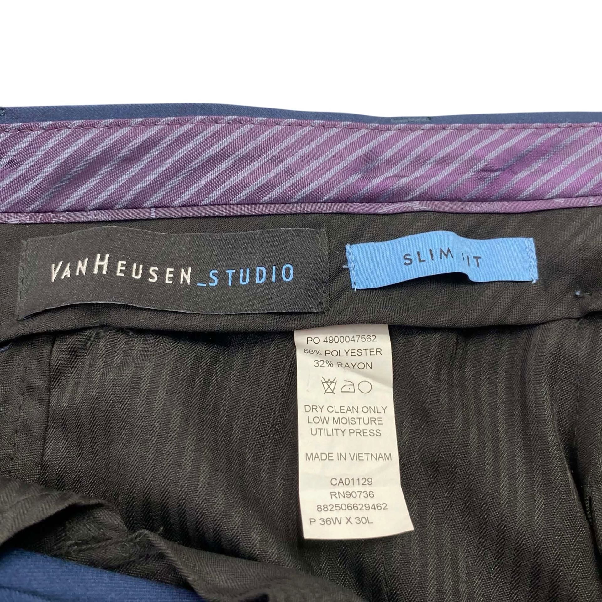Van Heusen Studio Slim Fit Pants 36W x 30L Dark Blue Dress Slacks 3