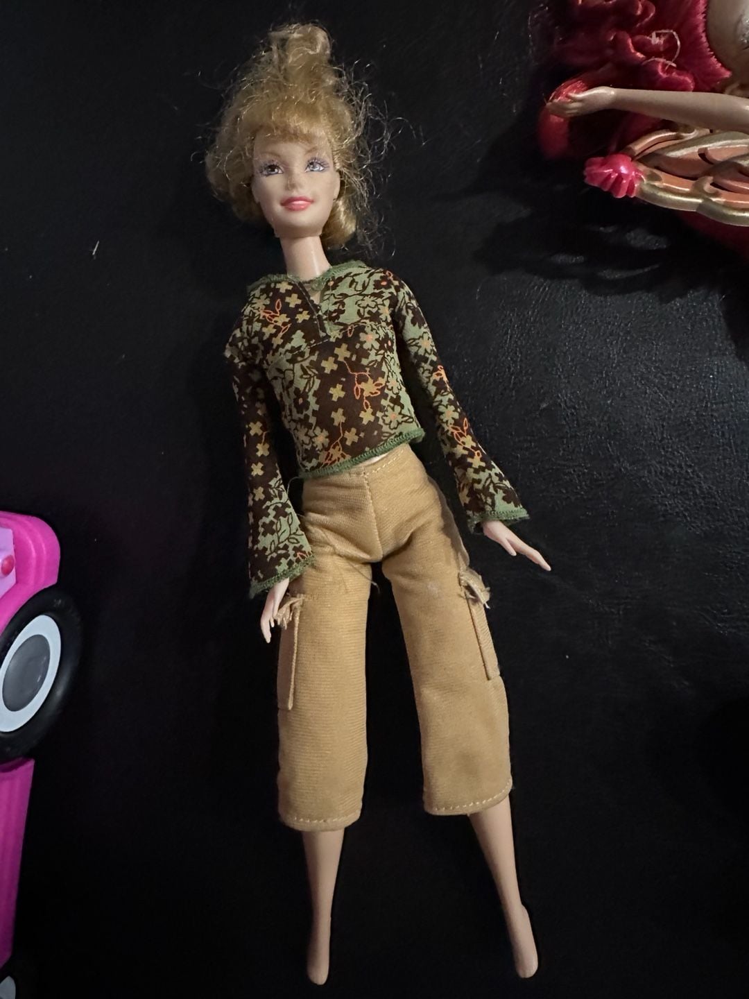 Mattel Barbie Doll Blond Hair Floral Top Tan Pants 1