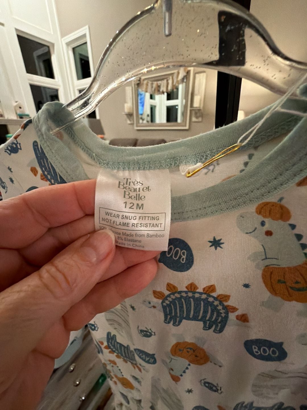 Tres Beau et Belle Pajama Set Size 12M Halloween Dinosaur Bamboo 2