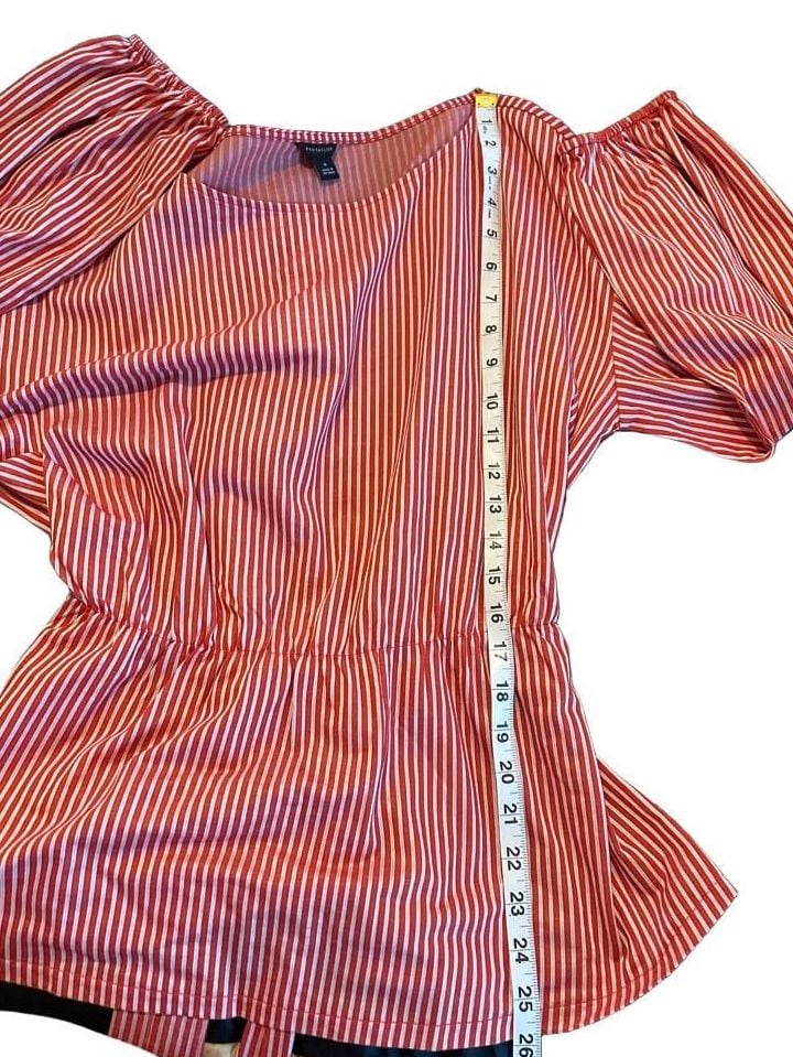 Ann Taylor Striped Blouse Size M Red White Tie Waist NWT 10
