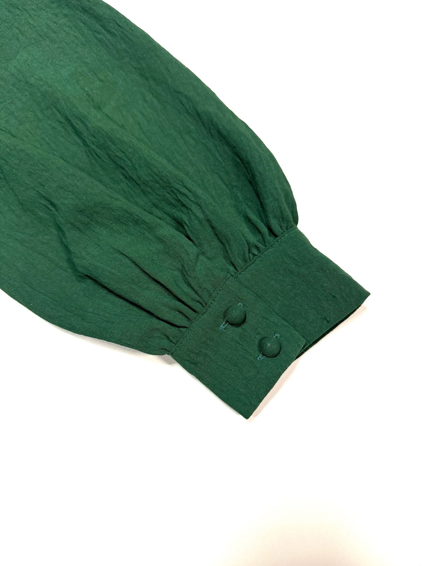 ODDI Women's Dress Size S Indie Vanguard Quiet Luxury Whimsigoth Old Money Minimalist Emerald Green One Shoulder Balloon Sleeve Mini Crinkle Texture 100% Polyester Cocktail Holiday Party 9