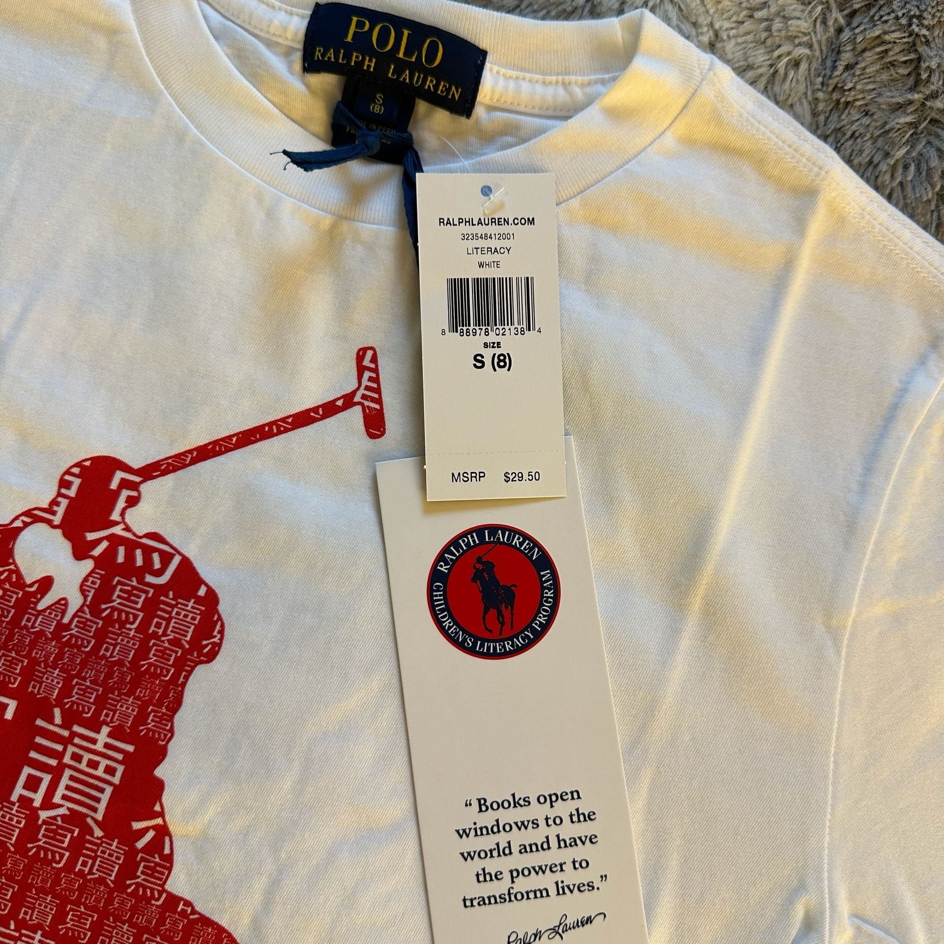 New Polo Ralph Lauren English Literacy Tee Size S (8) White Graphic T-Shirt 4