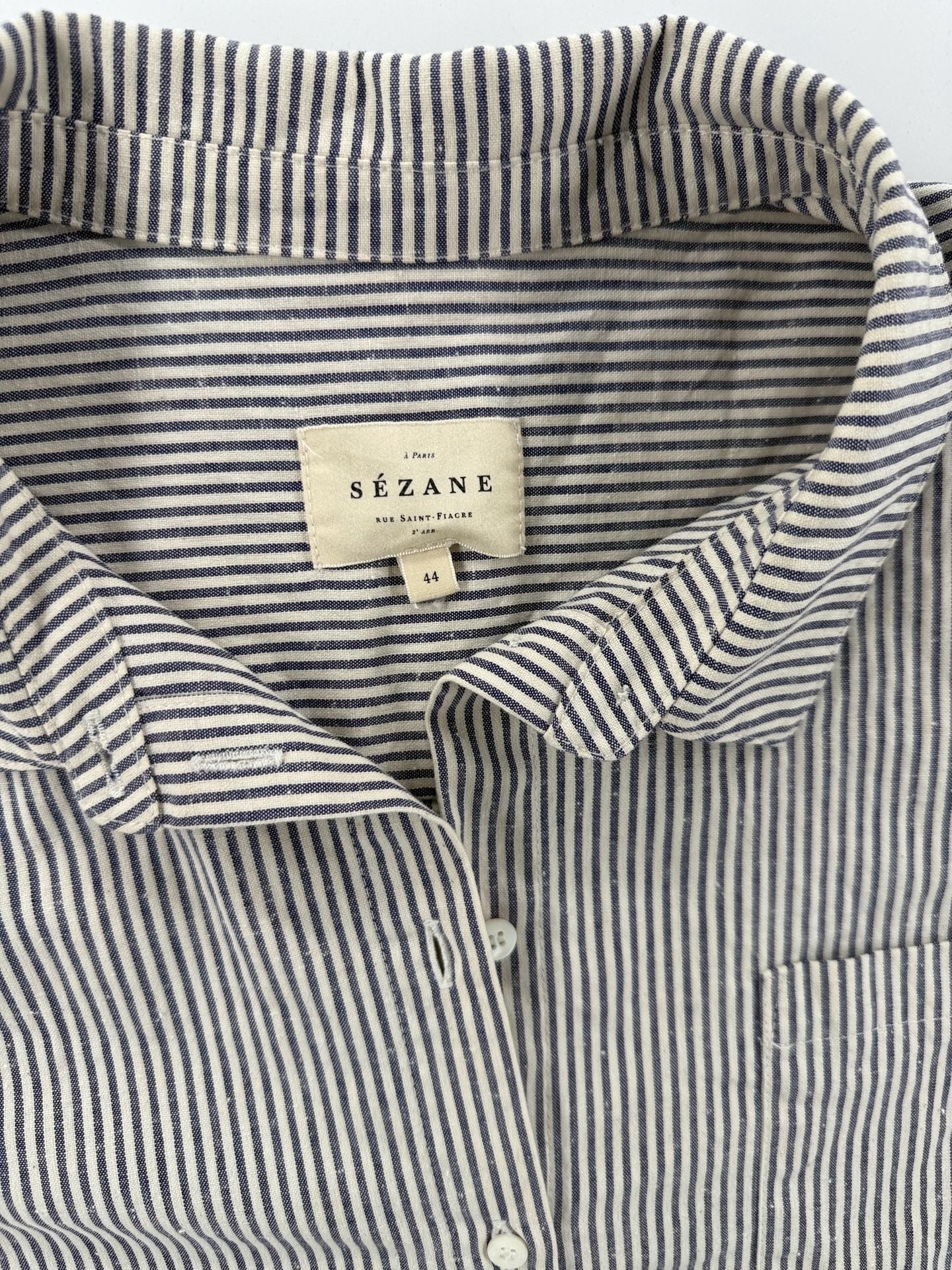 Sézane Striped Long Sleeve Button Up Shirt Size 44 Blue White 2