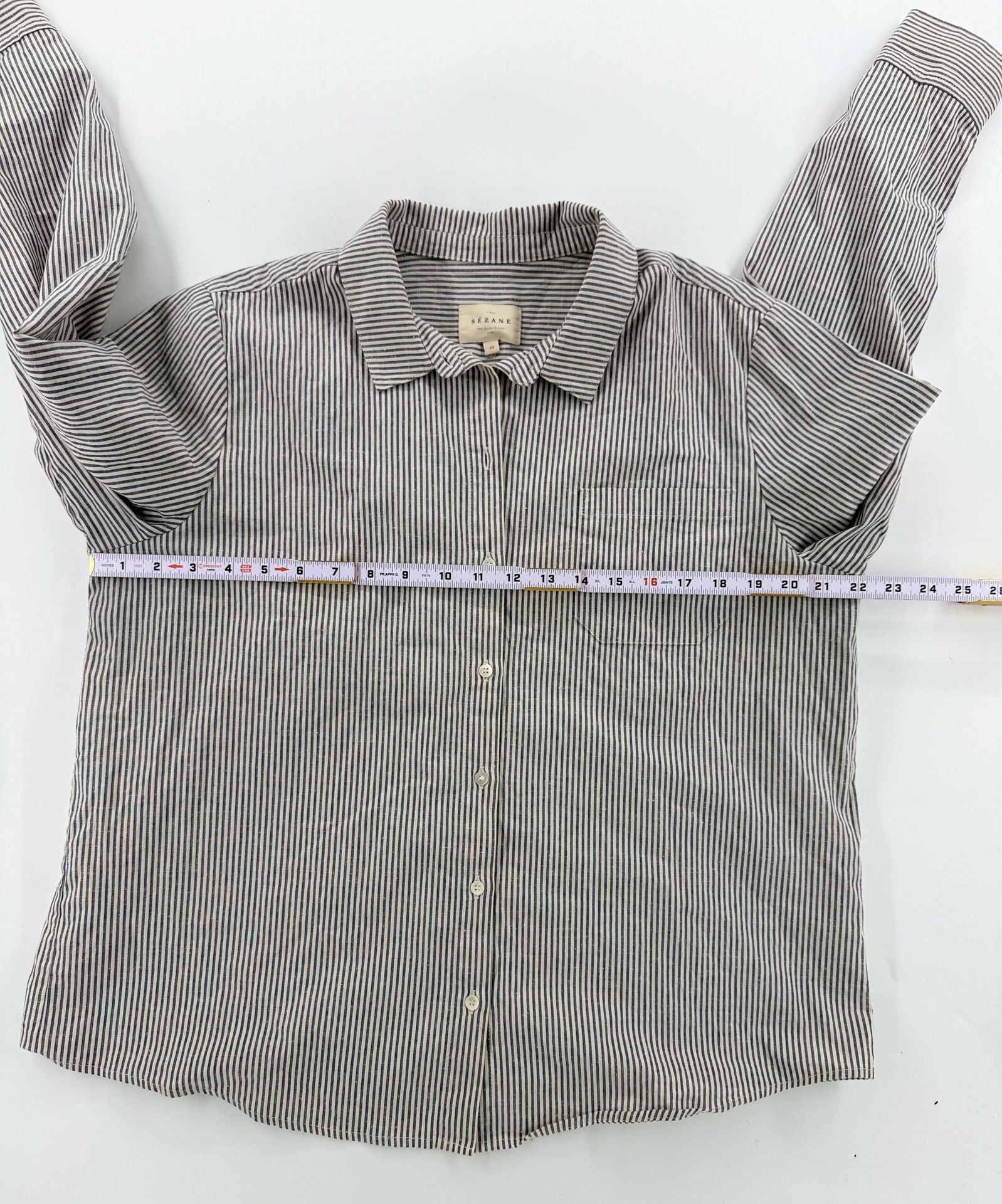 Sézane Striped Long Sleeve Button Up Shirt Size 44 Blue White 4