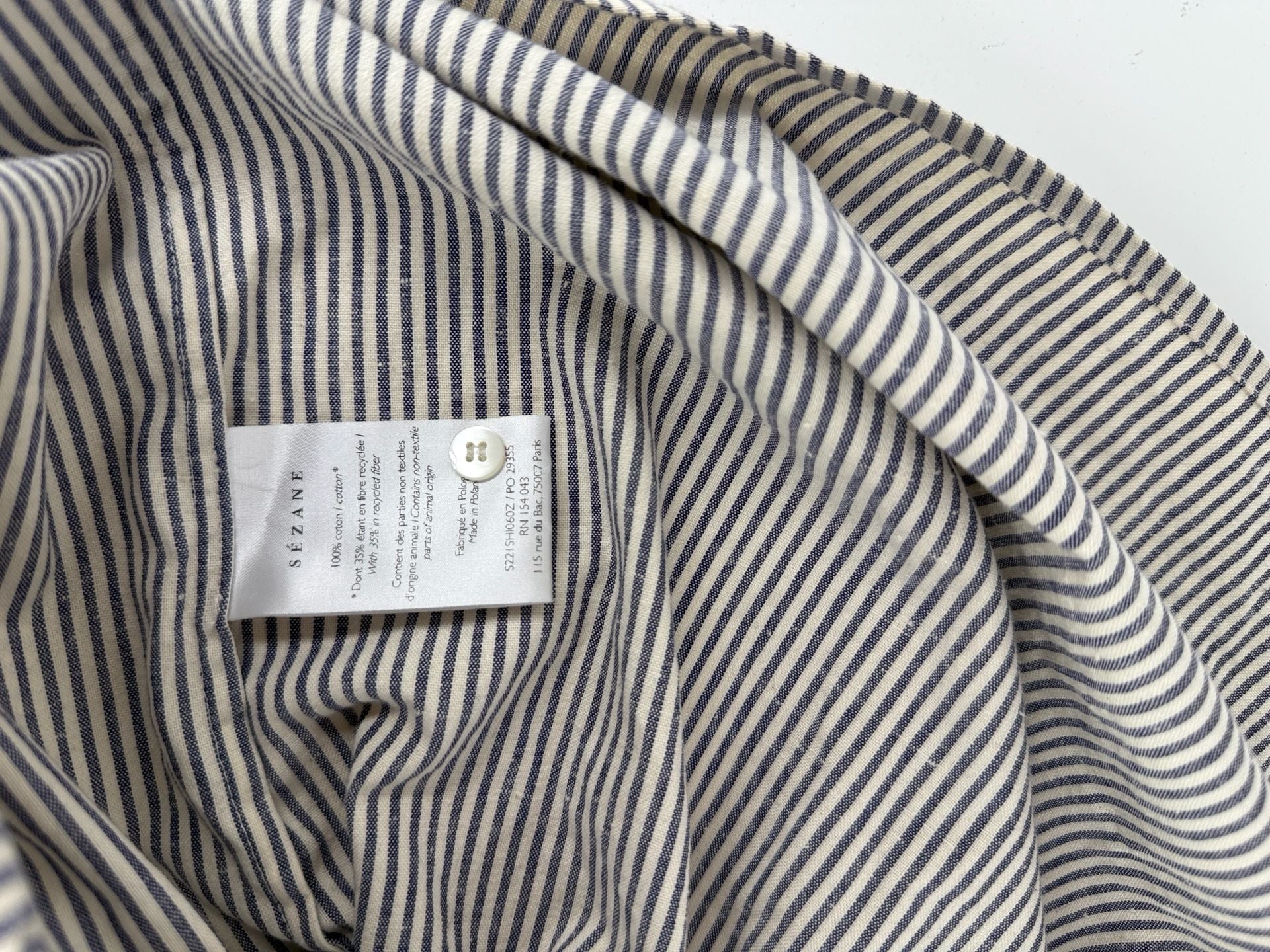 Sézane Striped Long Sleeve Button Up Shirt Size 44 Blue White 8