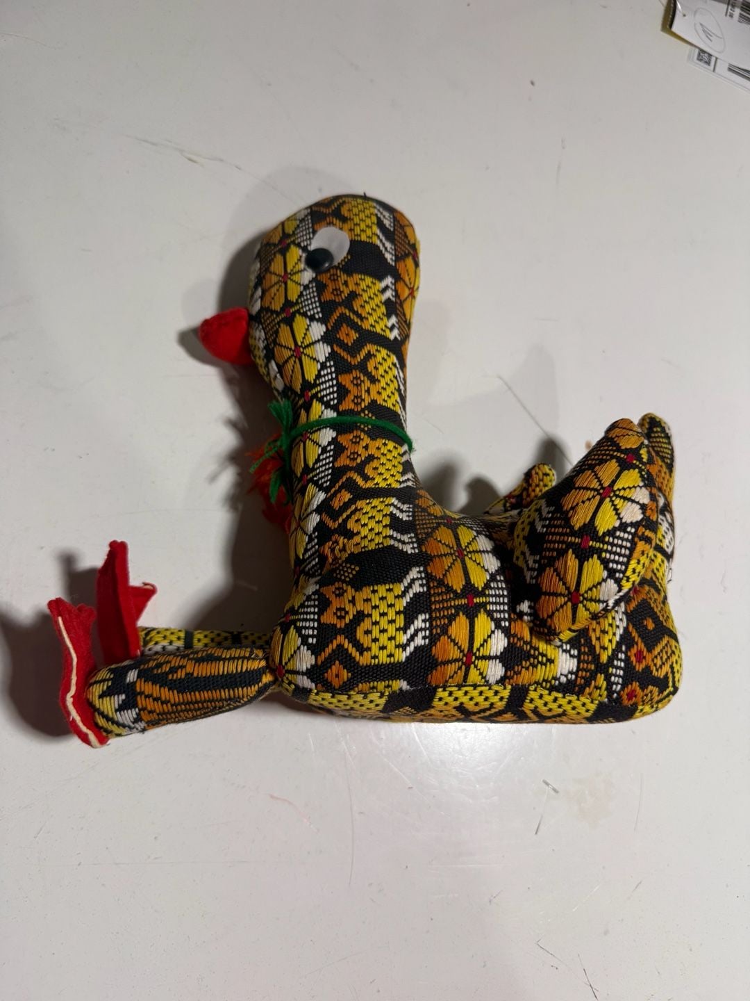 Handmade Woven Textile Duck Plush Folk Art Stuffed Animal Yellow Black 2