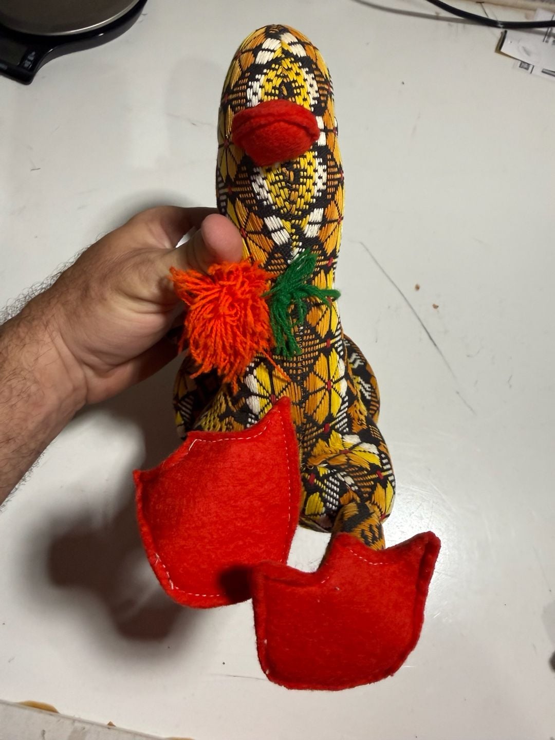Handmade Woven Textile Duck Plush Folk Art Stuffed Animal Yellow Black 3