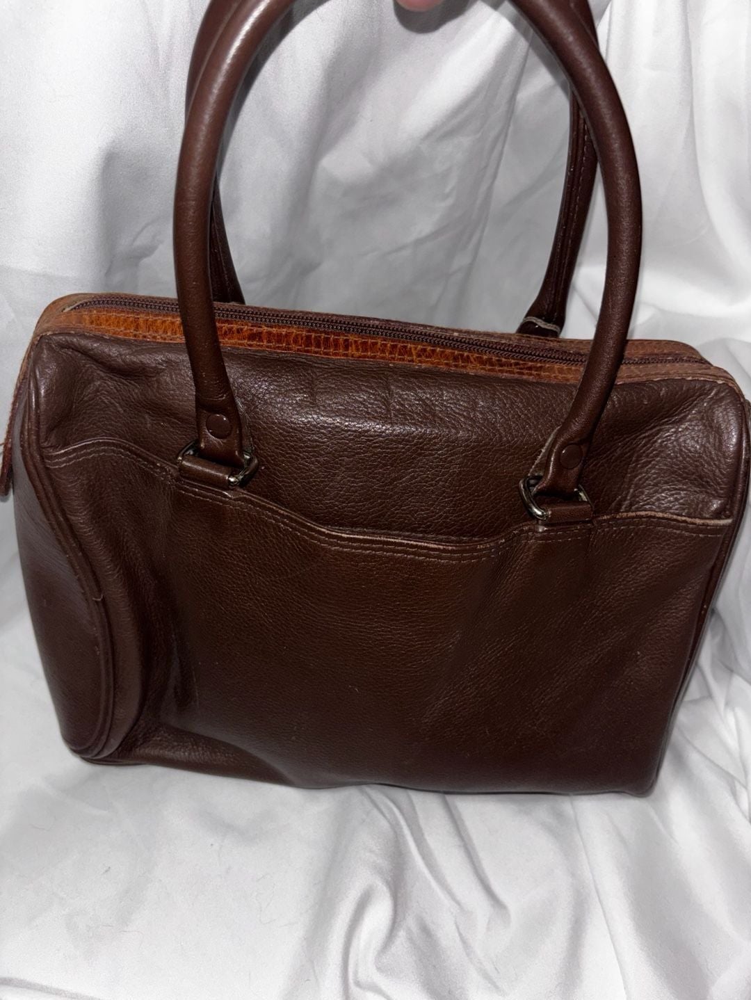 RARE!! 80s- 90s Courtenay Genuine Pebble Leather Doctor Satchel Bag Brown 6