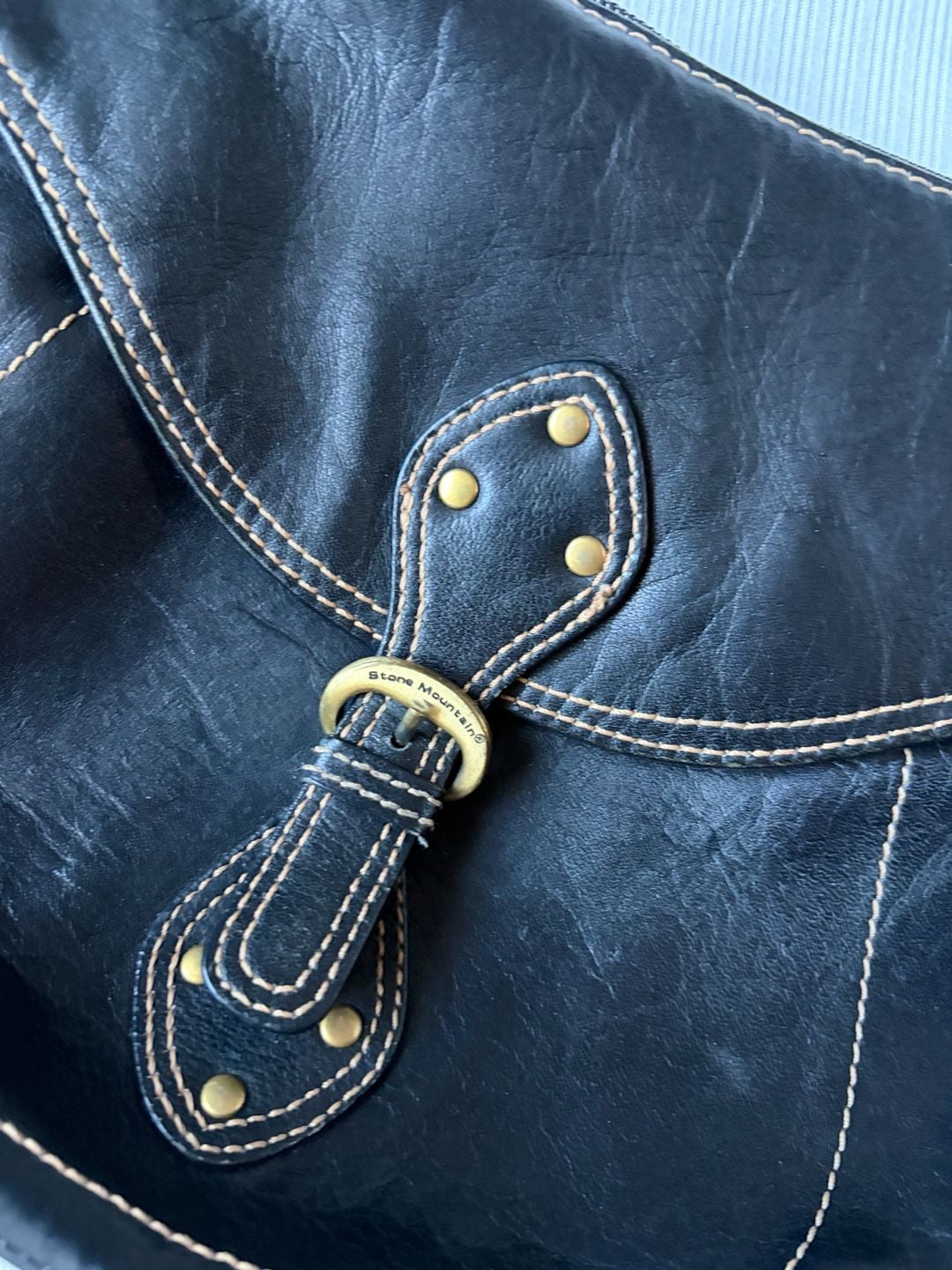 Y2K Stone Mountain Black Leather Shoulder Bag 6