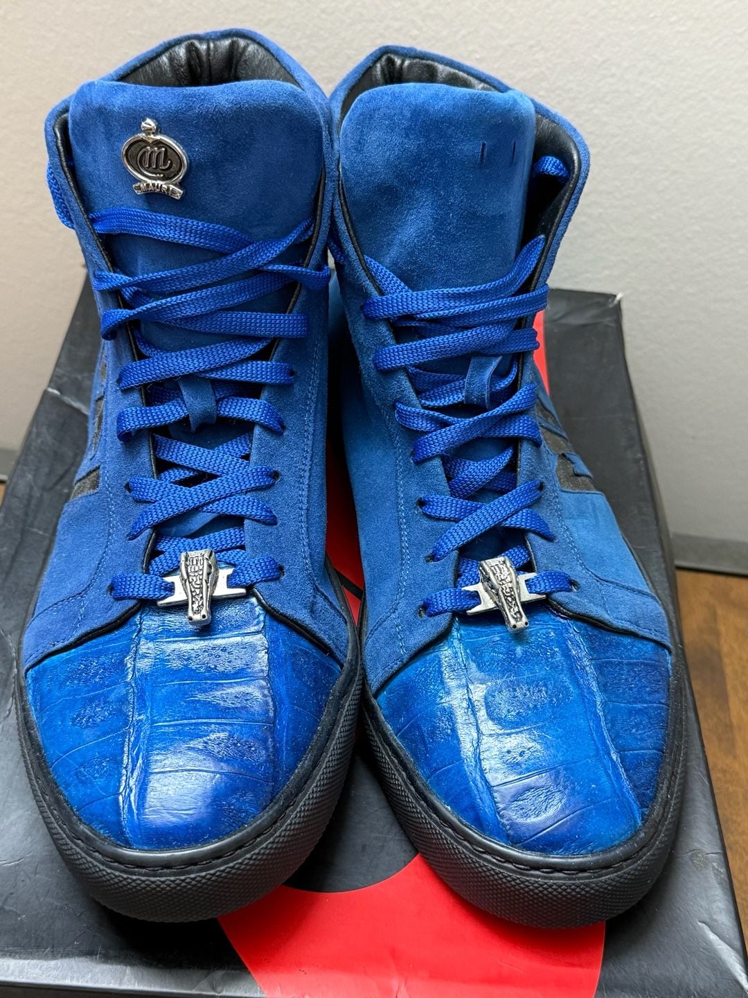 10M Mauri 8578/1 Men’s 10 Blue Suede Genuine Crocodile High Top Sneakers 3