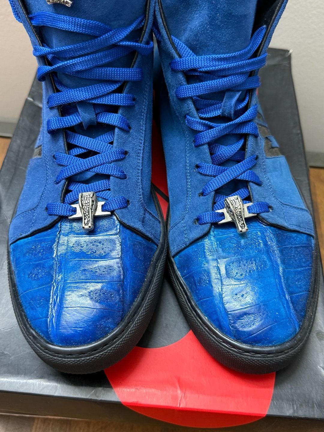 10M Mauri 8578/1 Men’s 10 Blue Suede Genuine Crocodile High Top Sneakers 5