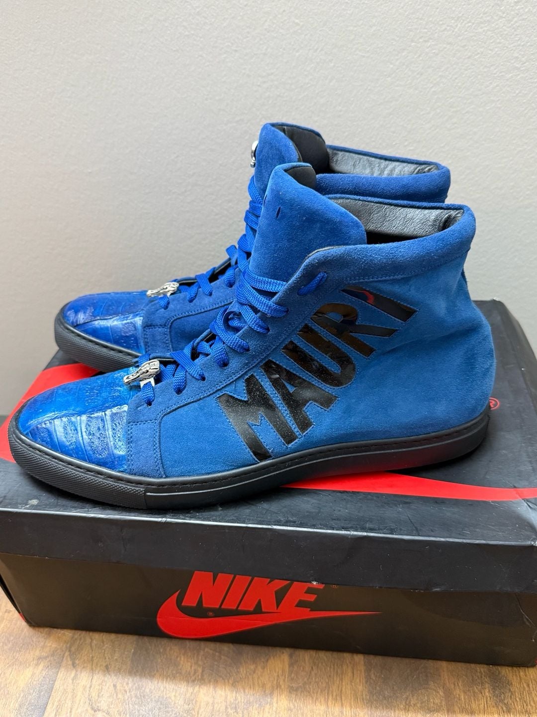 10M Mauri 8578/1 Men’s 10 Blue Suede Genuine Crocodile High Top Sneakers 6