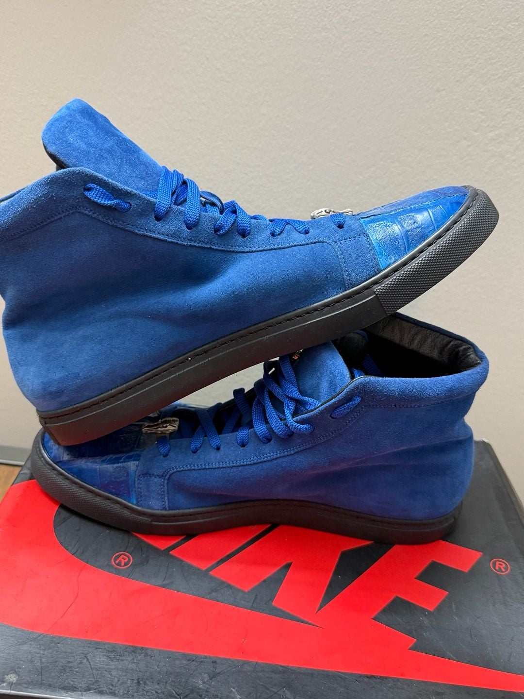 10M Mauri 8578/1 Men’s 10 Blue Suede Genuine Crocodile High Top Sneakers 8