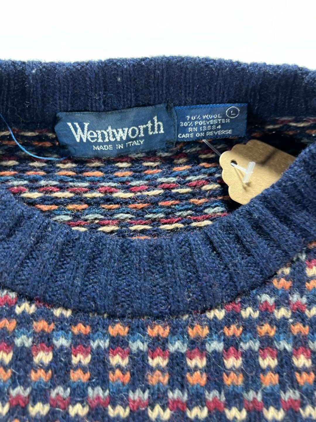 Wentworth Wool Blend Crewneck Sweater Size L Multicolor Pattern Italy 4