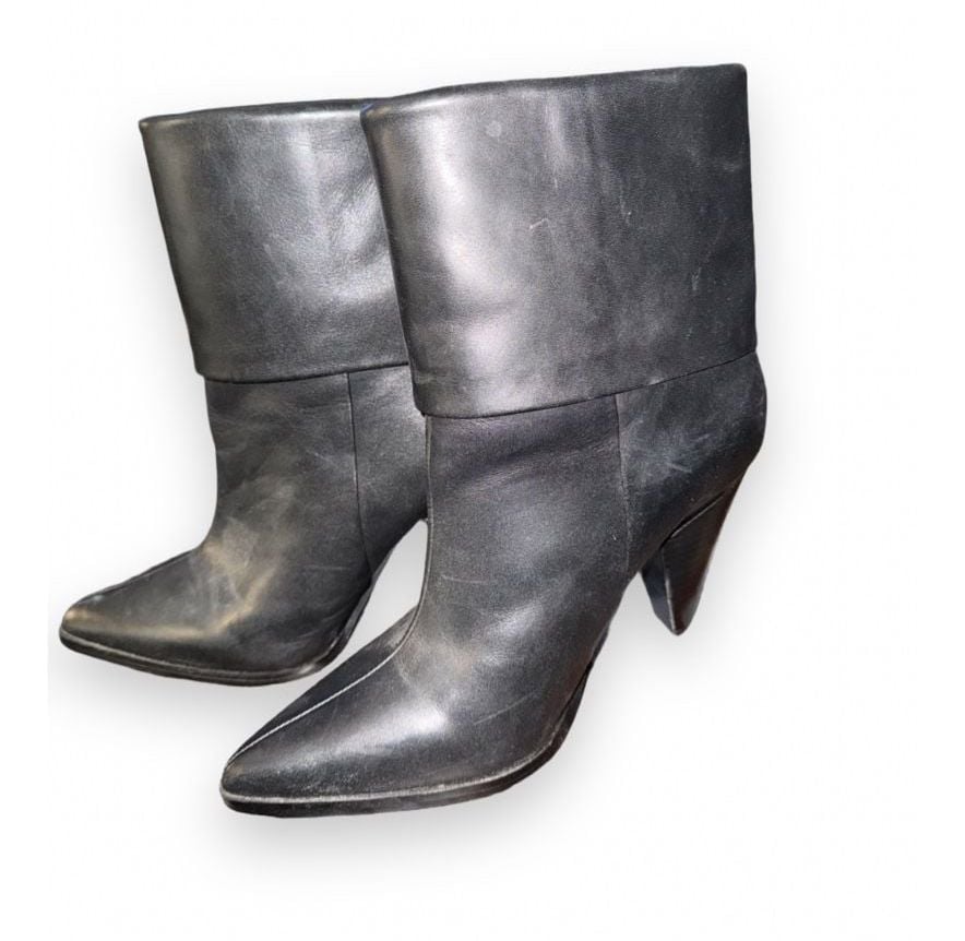 DKNY Cerise Pointed-Toe Booties Size 9M Black Leather Heeled Ankle Boots 2