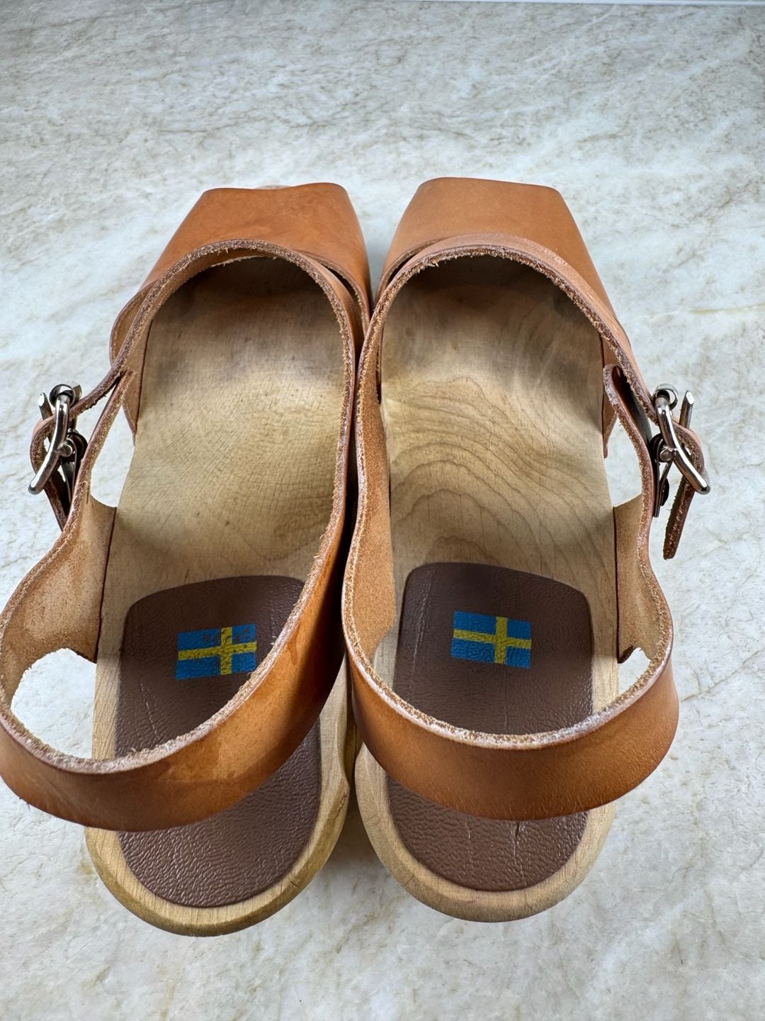 MIA Greta Swedish Clog Sandals Brown Leather Wood Platform Lug Sole EU 40 14