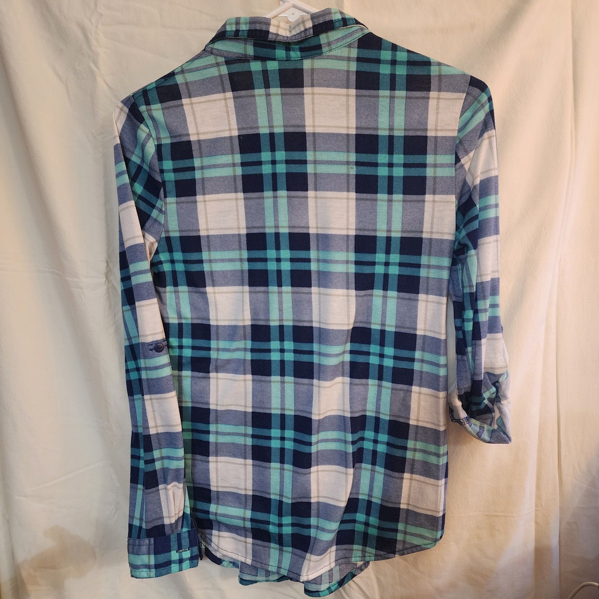 Passpirt Plaid Button Up Shirt Size S Blue Teal White women's 3