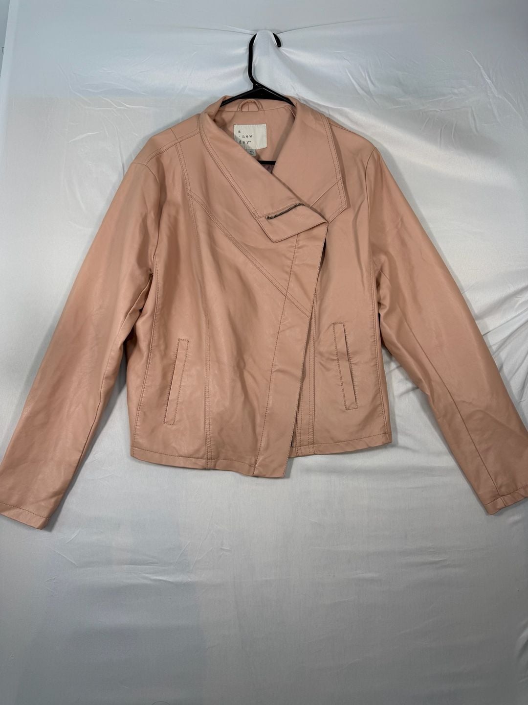A New Day Faux Leather Moto Jacket Size XL Pink Asymmetrical 2