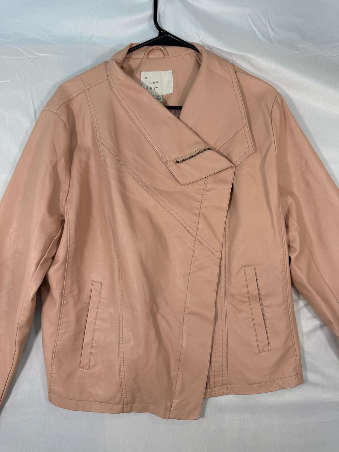 A New Day Faux Leather Moto Jacket Size XL Pink Asymmetrical 3