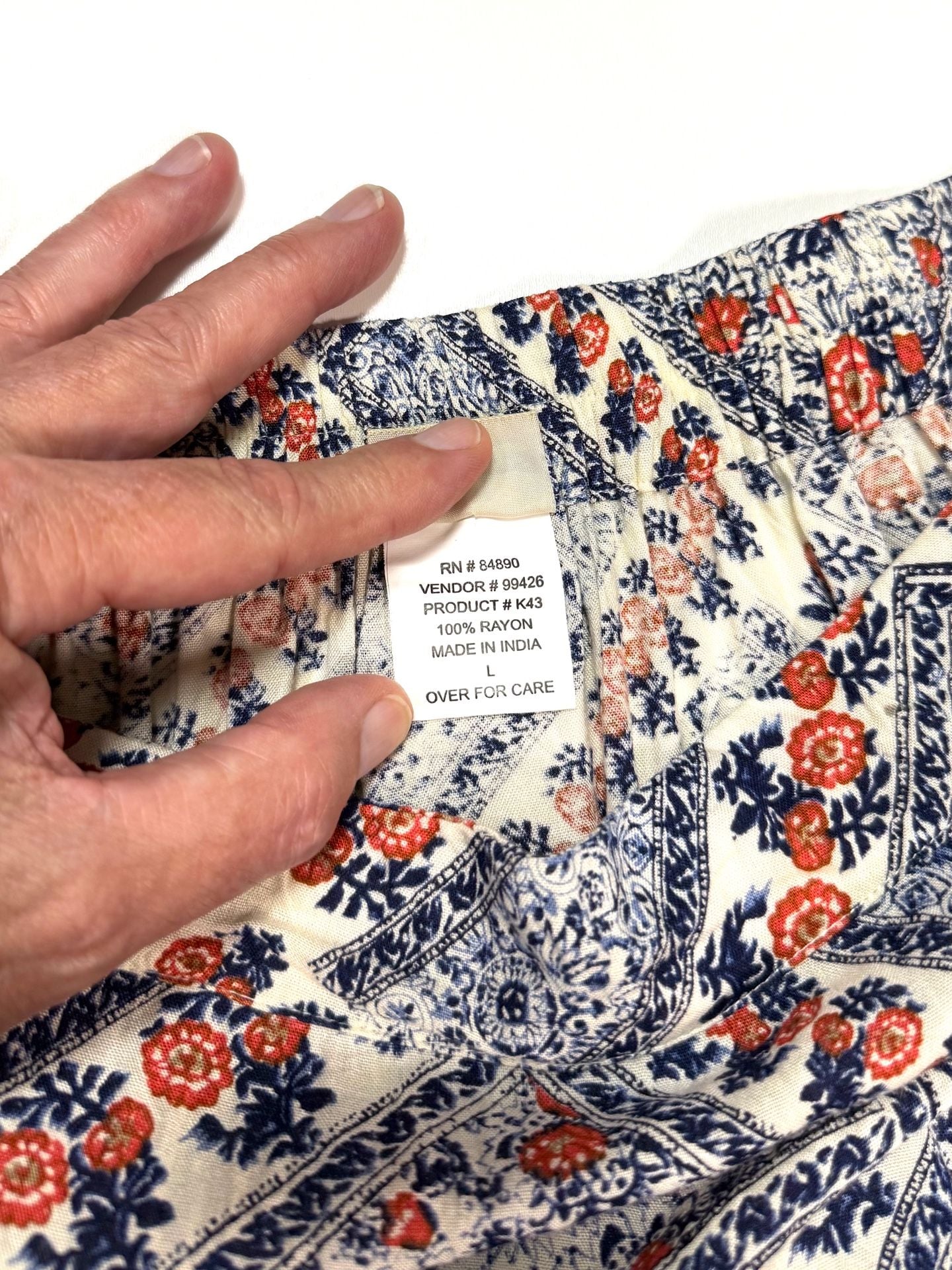 Boca Bay Women's Skirt L Cottage-Glam Americana Heritage Grandmacore Fairycore Navy Rust Cream Floral Patchwork Print 100% Rayon Midi A-Line Elastic Waist Boho Lightweight 7