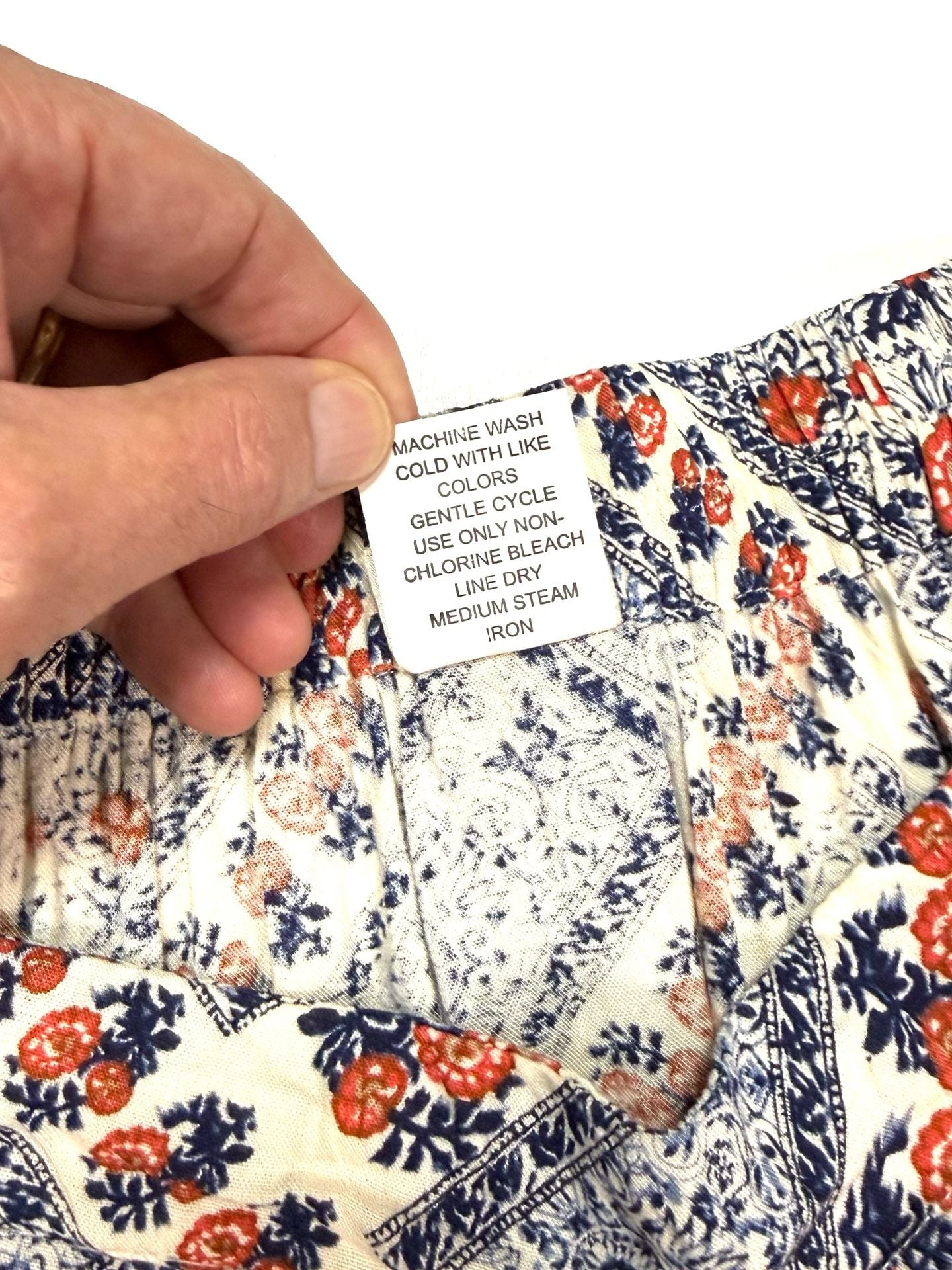 Boca Bay Women's Skirt L Cottage-Glam Americana Heritage Grandmacore Fairycore Navy Rust Cream Floral Patchwork Print 100% Rayon Midi A-Line Elastic Waist Boho Lightweight 8