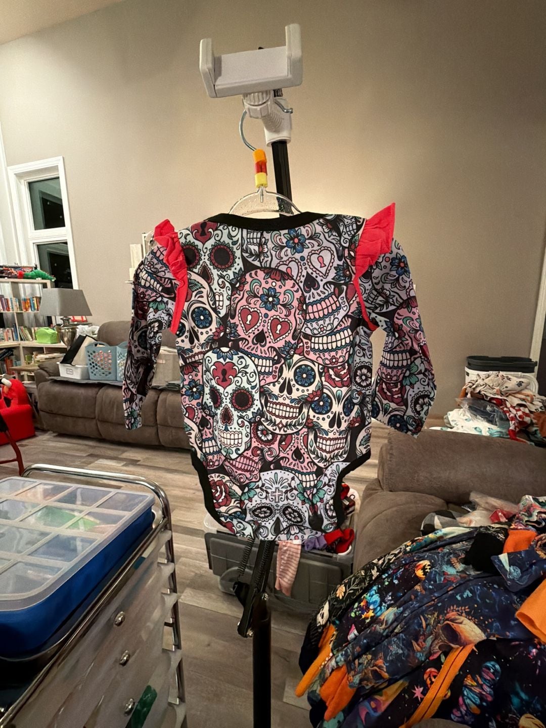 Luminous Littles Bodysuit Size 3-6 M Sugar Skull Long Sleeve Ruffle 4