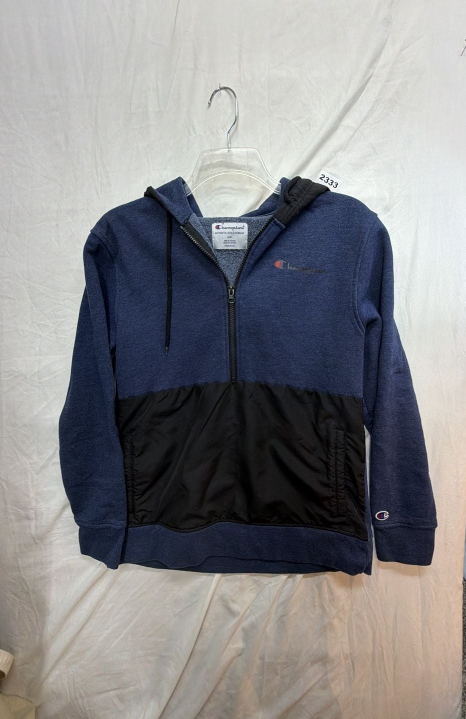 Champion Half Zip Hoodie Size M Blue Black Sweatshirt 2