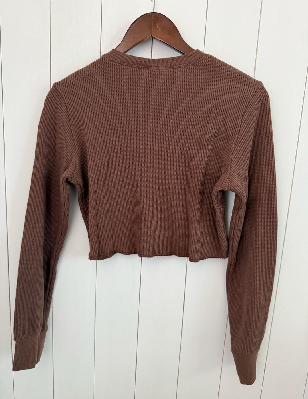 SKIMS Waffle Thermal Henley Size L Brown Long Sleeve Crop Top 6