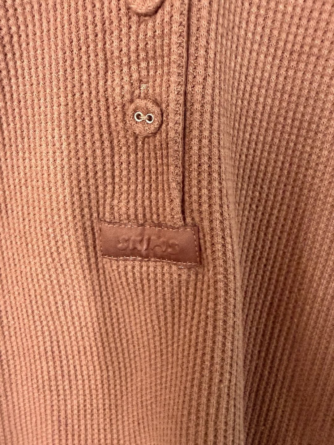 SKIMS Waffle Thermal Henley Size L Brown Long Sleeve Crop Top 5